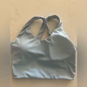 Light Blue criss cross long line workout top